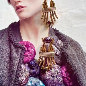 Earrings tribal/ empire vibe • Purple and ruby colored stones post backing •
